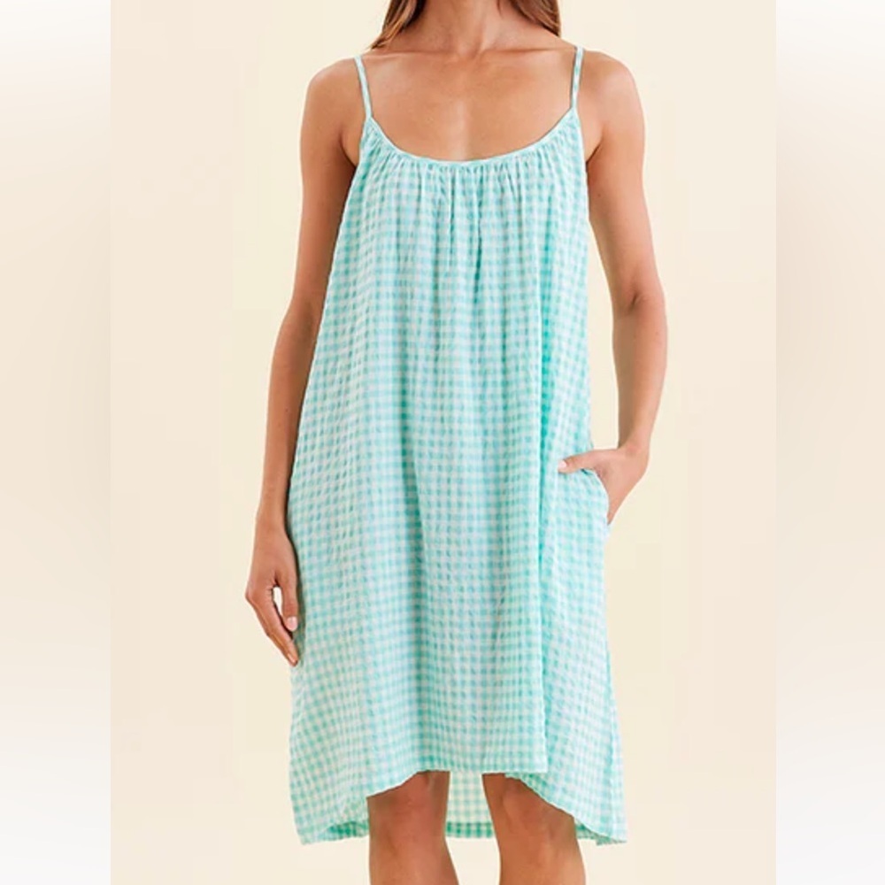 PAPINELLE SEERSUCKER GINGHAM NIGHTGOWN KNEE LENGTH NWT Sz S, M